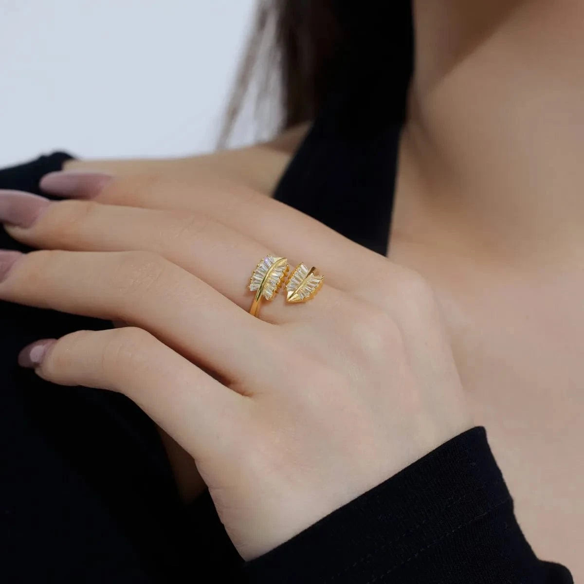 Dylam Oem Odm Sparkling S925 Sterling Silver Jewelry 18K Gold Plated 5A Cz Cubic Zircon Ring Eternity Leaf Rings For Women