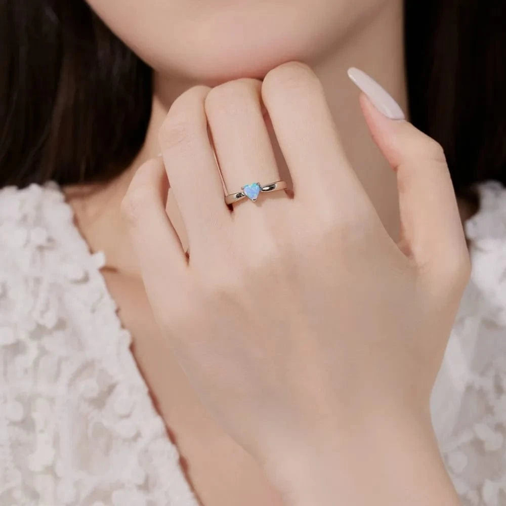 Dylam Personalized Fine Jewelry Women Hypoallergenic 925 Sterling Silver Rhodium Plated Heart Shape Synthetic Opal Stone Rings