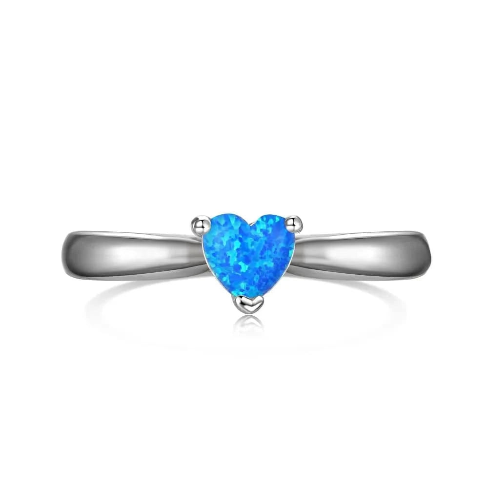 Dylam Personalized Fine Jewelry Women Hypoallergenic 925 Sterling Silver Rhodium Plated Heart Shape Synthetic Opal Stone Rings