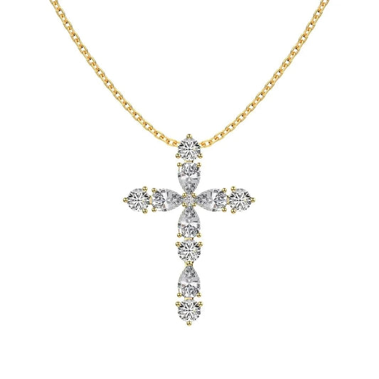 Dylam Simply Designed 18K Gold Plated Cross Pendant Cz Necklace 925 Sterling Silver Jewelry For Women Men Unisex Cross Necklaces
