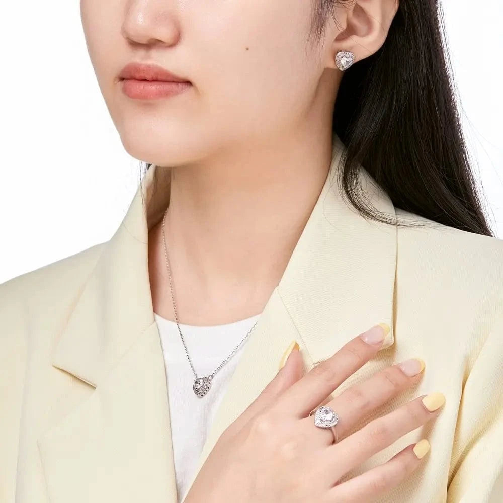 Dylam Sparkling Heart Shape S925 Sterling Silver Ring Band Rainbow Colorful Pink Diamond Cz Cubic Zirconia Rings Jewelry Women