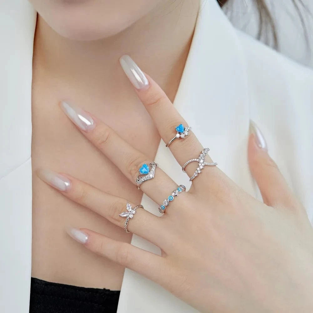 Dylam Stunning Elegant Design 925 Sterling Silver 5A Cubic Zirconia Synthetic Opal Crown Ring Jewelry Gifts for Women