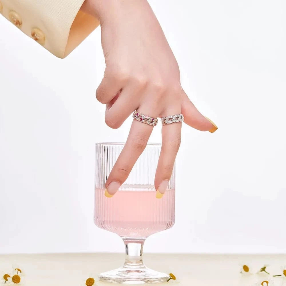 Dylam Stylish Colorful Design S925 Silver Rhodium Plated 5A Cubic Zirconia Hallow Geometric Interlock Women Daily Wear Rings