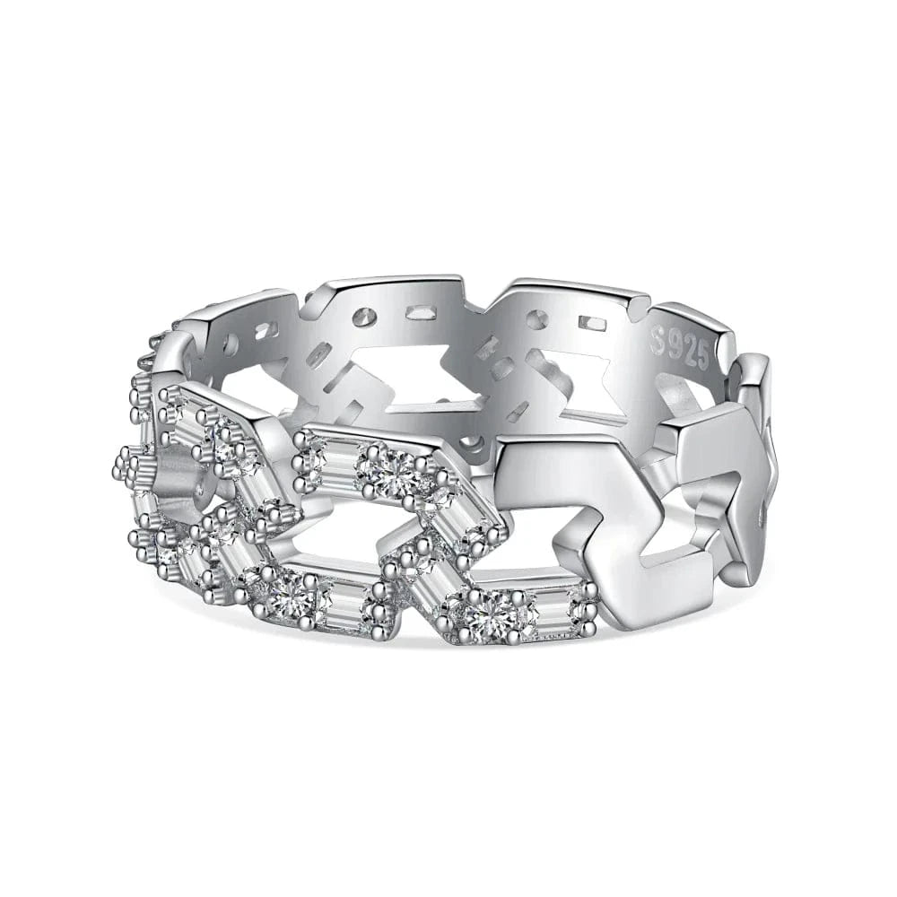 Dylam Stylish Colorful Design S925 Silver Rhodium Plated 5A Cubic Zirconia Hallow Geometric Interlock Women Daily Wear Rings