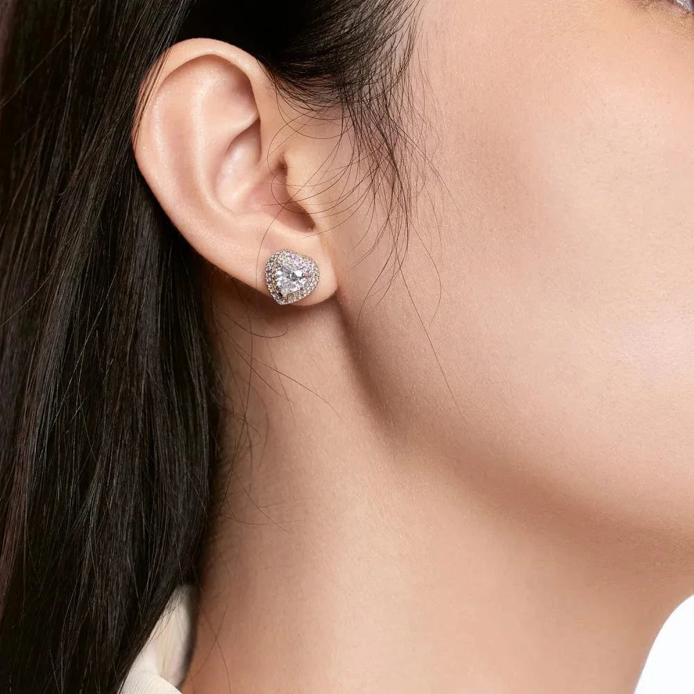 Dylam Stylish Colorful Fine Jewelry Women Daily Wear Sterling Silver Rhodium Plated Eternity Zirconia Heart Shape Stud Earrings