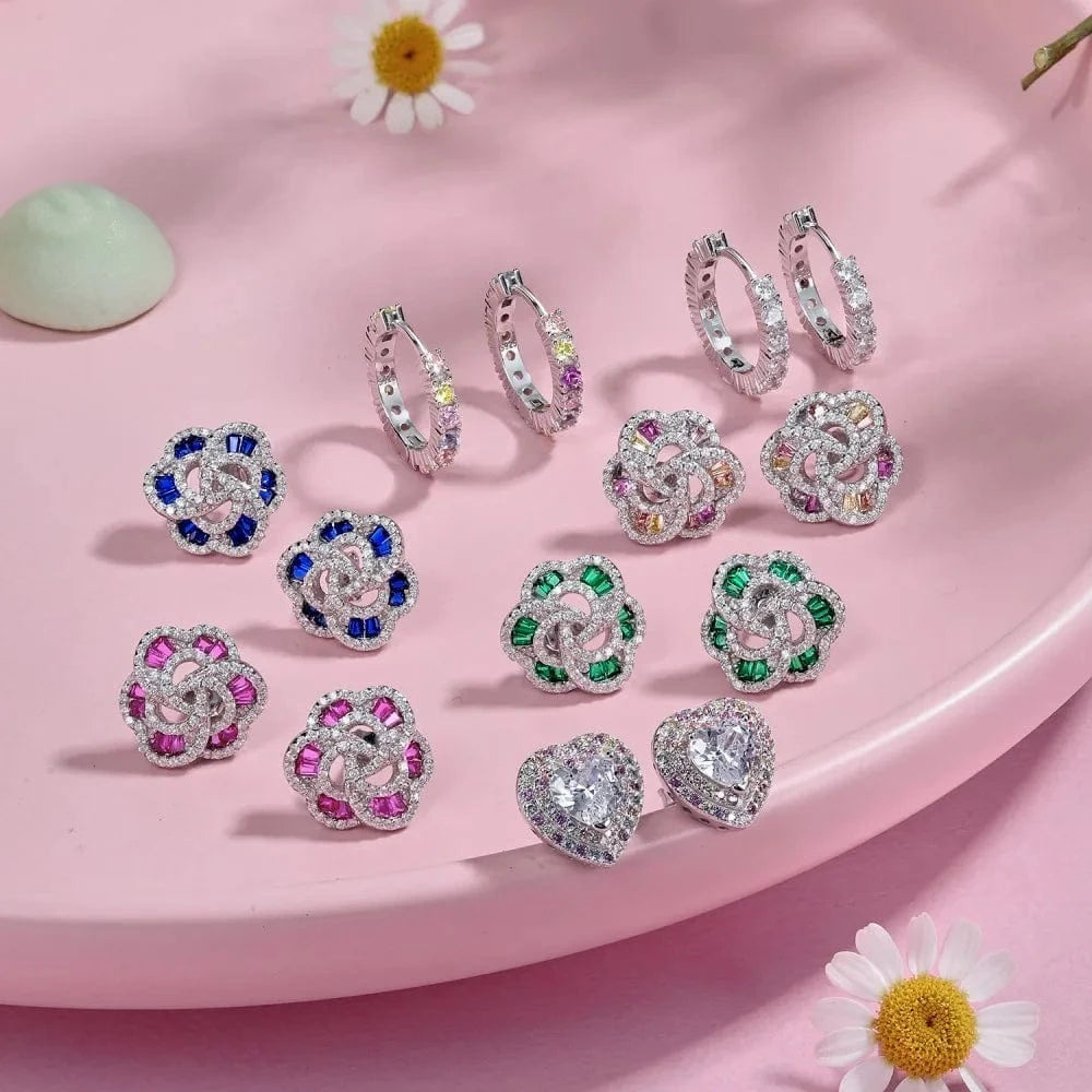 Dylam Stylish Colorful Fine Jewelry Women Daily Wear Sterling Silver Rhodium Plated Eternity Zirconia Heart Shape Stud Earrings