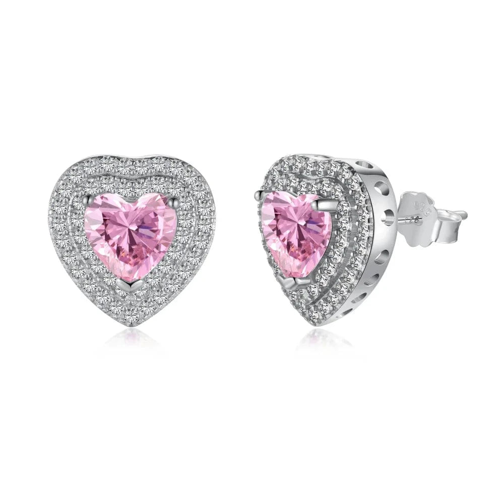 Dylam Stylish Colorful Fine Jewelry Women Daily Wear Sterling Silver Rhodium Plated Eternity Zirconia Heart Shape Stud Earrings