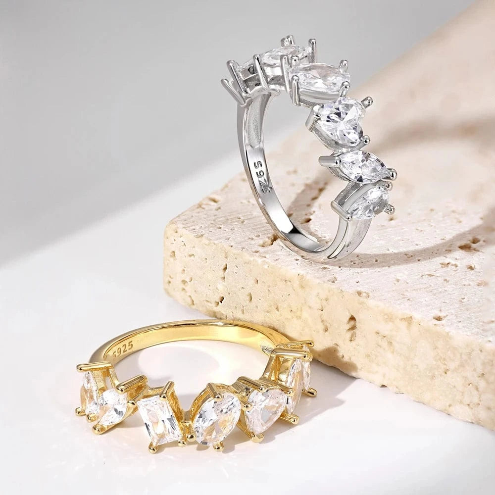 Dylam Stylish Dainty Women S925 Silver Rhodium 18K Gold Plated Multiple Mixed Cut Geometric 5A Cubic Zirconia Jewelry Rings