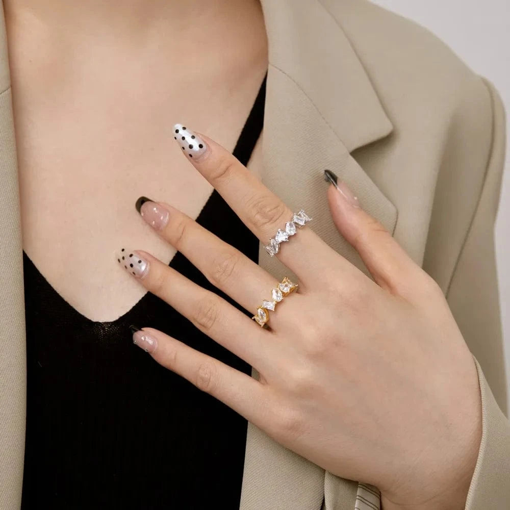 Dylam Stylish Dainty Women S925 Silver Rhodium 18K Gold Plated Multiple Mixed Cut Geometric 5A Cubic Zirconia Jewelry Rings