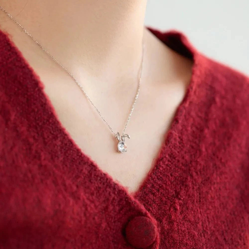 Dylam Stylish Design Fine Jewelry S925 Silver 18K Gold Plated Link Chain Zodiac Rabbit Crystal Pendant Necklace