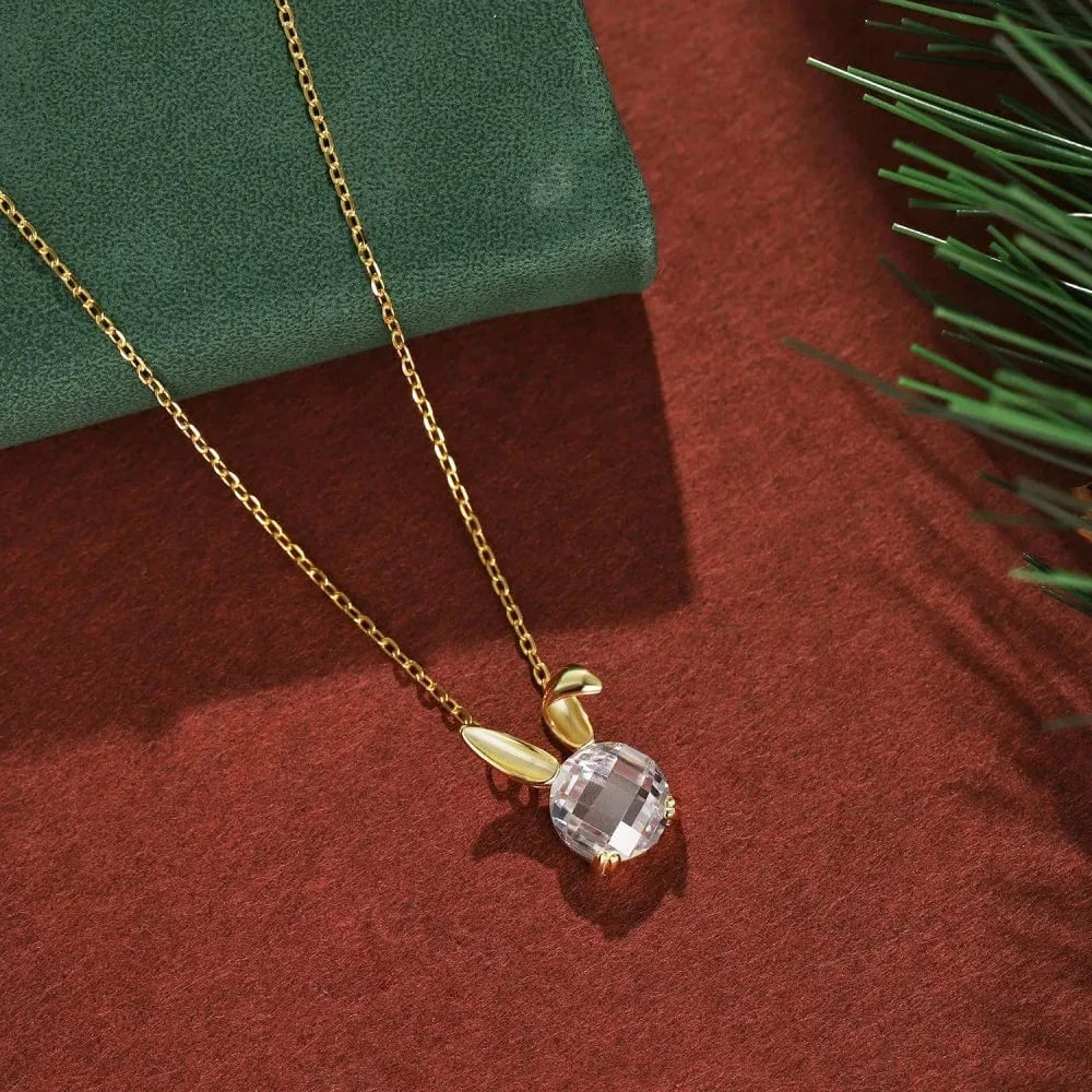 Dylam Stylish Design Fine Jewelry S925 Silver 18K Gold Plated Link Chain Zodiac Rabbit Crystal Pendant Necklace
