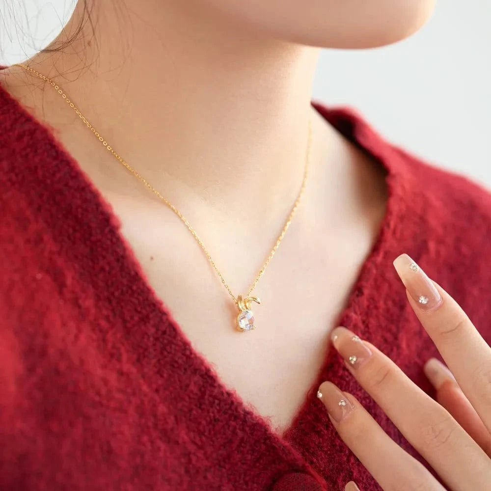 Dylam Stylish Design Fine Jewelry S925 Silver 18K Gold Plated Link Chain Zodiac Rabbit Crystal Pendant Necklace