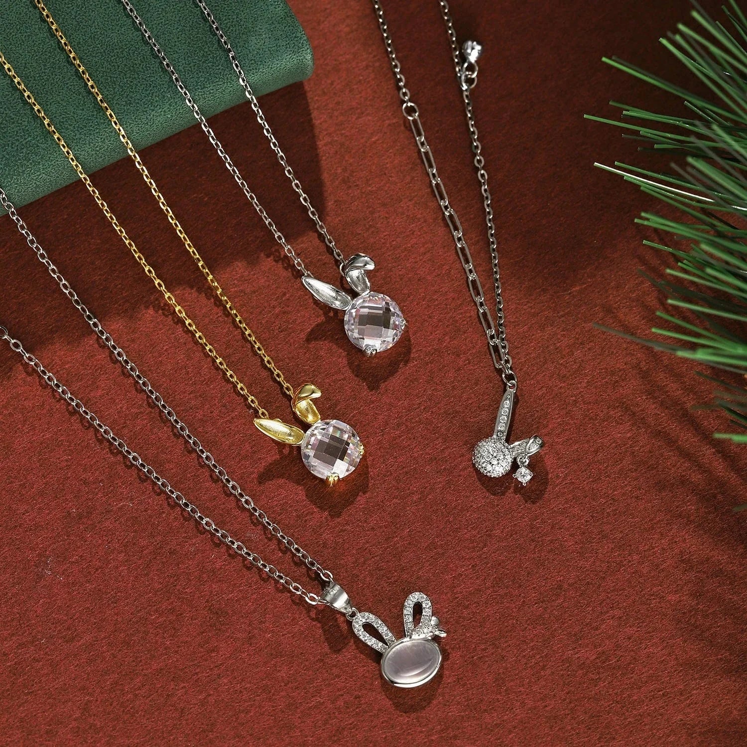 Dylam Stylish Design Fine Jewelry S925 Silver 18K Gold Plated Link Chain Zodiac Rabbit Crystal Pendant Necklace