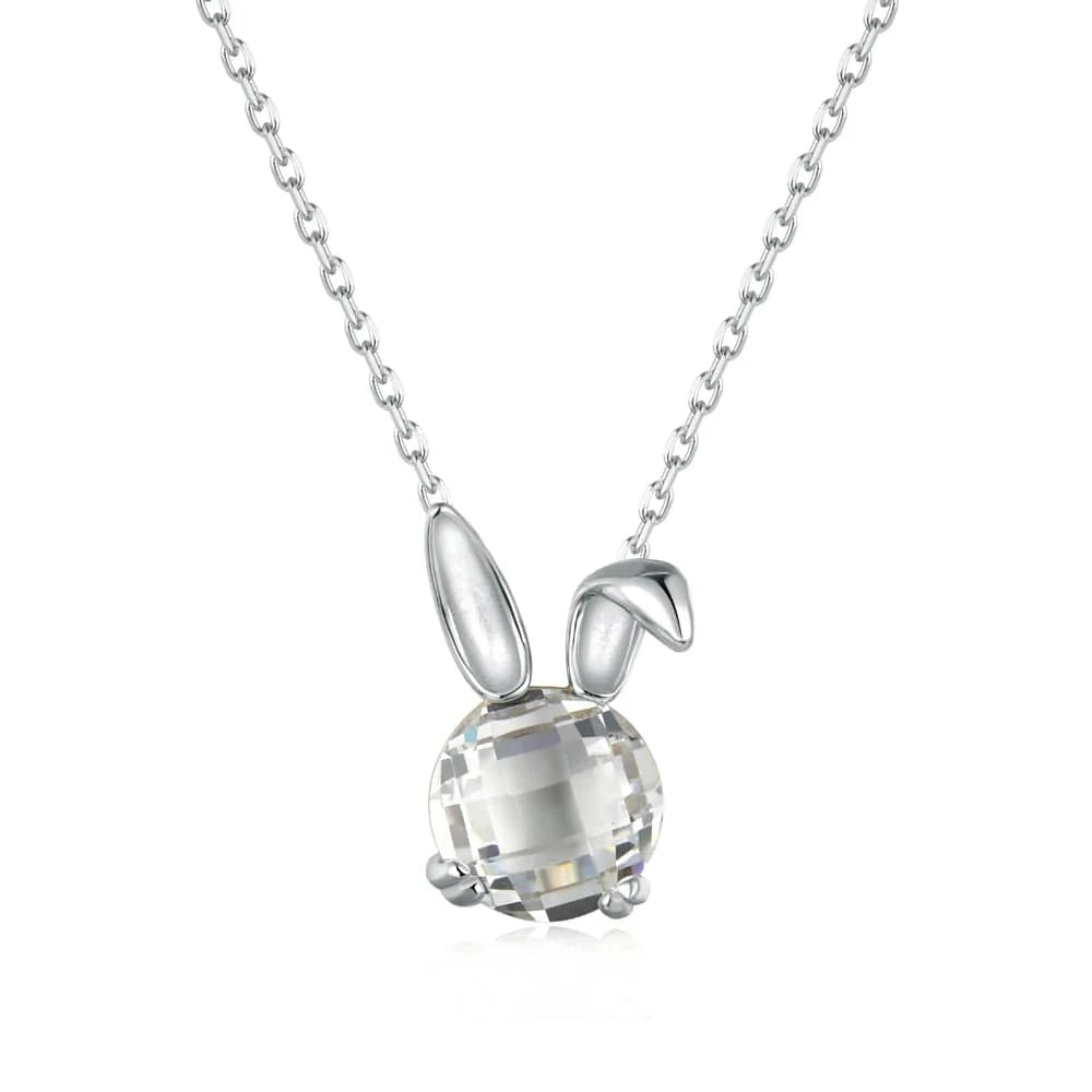 Dylam Stylish Design Fine Jewelry S925 Silver 18K Gold Plated Link Chain Zodiac Rabbit Crystal Pendant Necklace