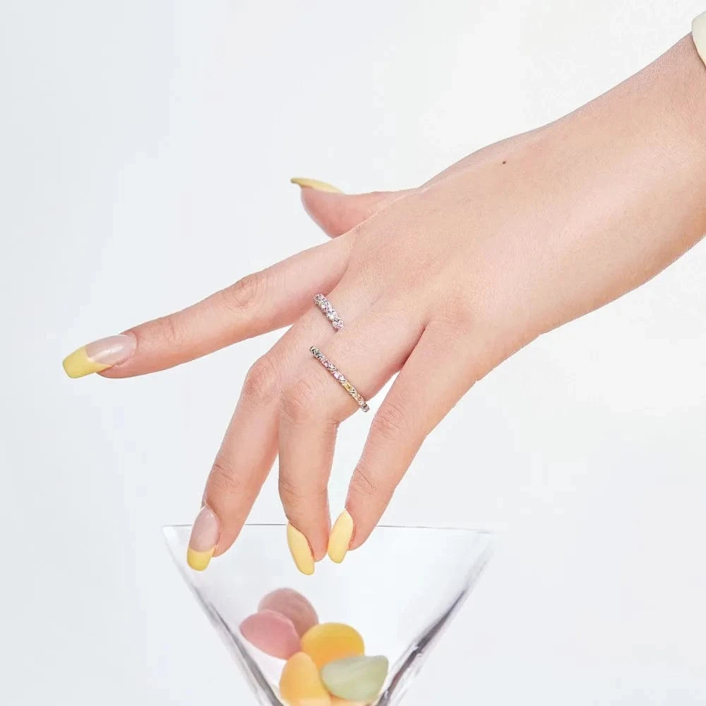 Dylam Stylish Exclusive Design S925 Silver Rhodium Plated Eternity Band Colorful 5A Zirconia Intersect Cross Pave Setting Rings