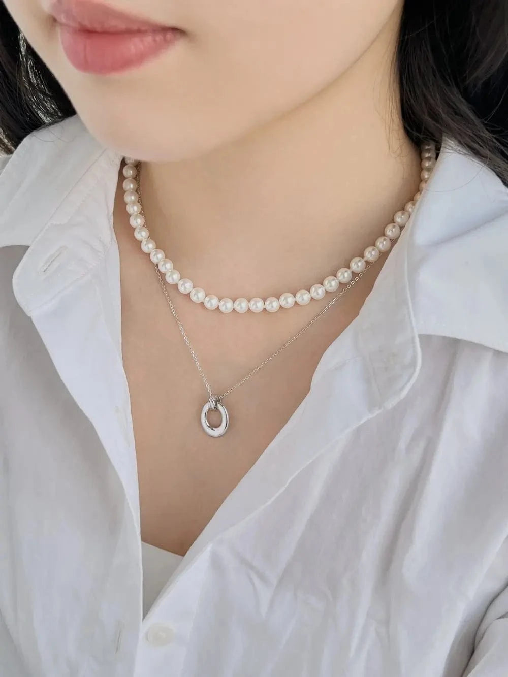 Dylam Stylish Minimalist Design Jewelry Women S925 Rhodium 18K Gold Plated Circle Hallow Out Smooth Surface Pendant Necklace