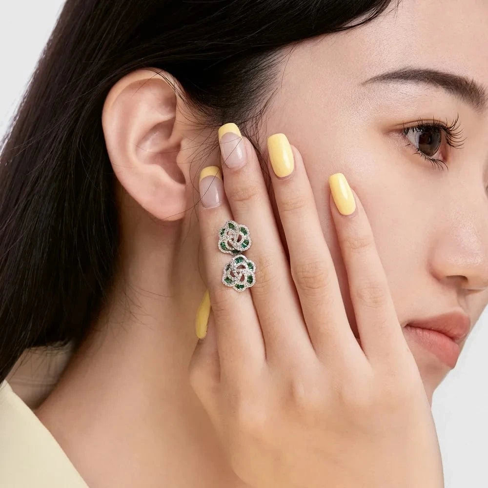 Dylam Sweet Colorful Fine Jewelry S925 Silver Rhodium Plated Flower Shape Eternity Baguette 5A Cubic Zirconia Stud Earrings