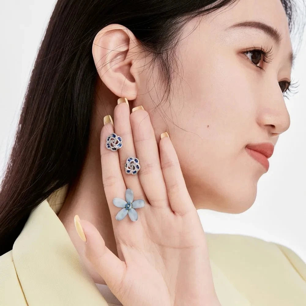 Dylam Sweet Colorful Fine Jewelry S925 Silver Rhodium Plated Flower Shape Eternity Baguette 5A Cubic Zirconia Stud Earrings