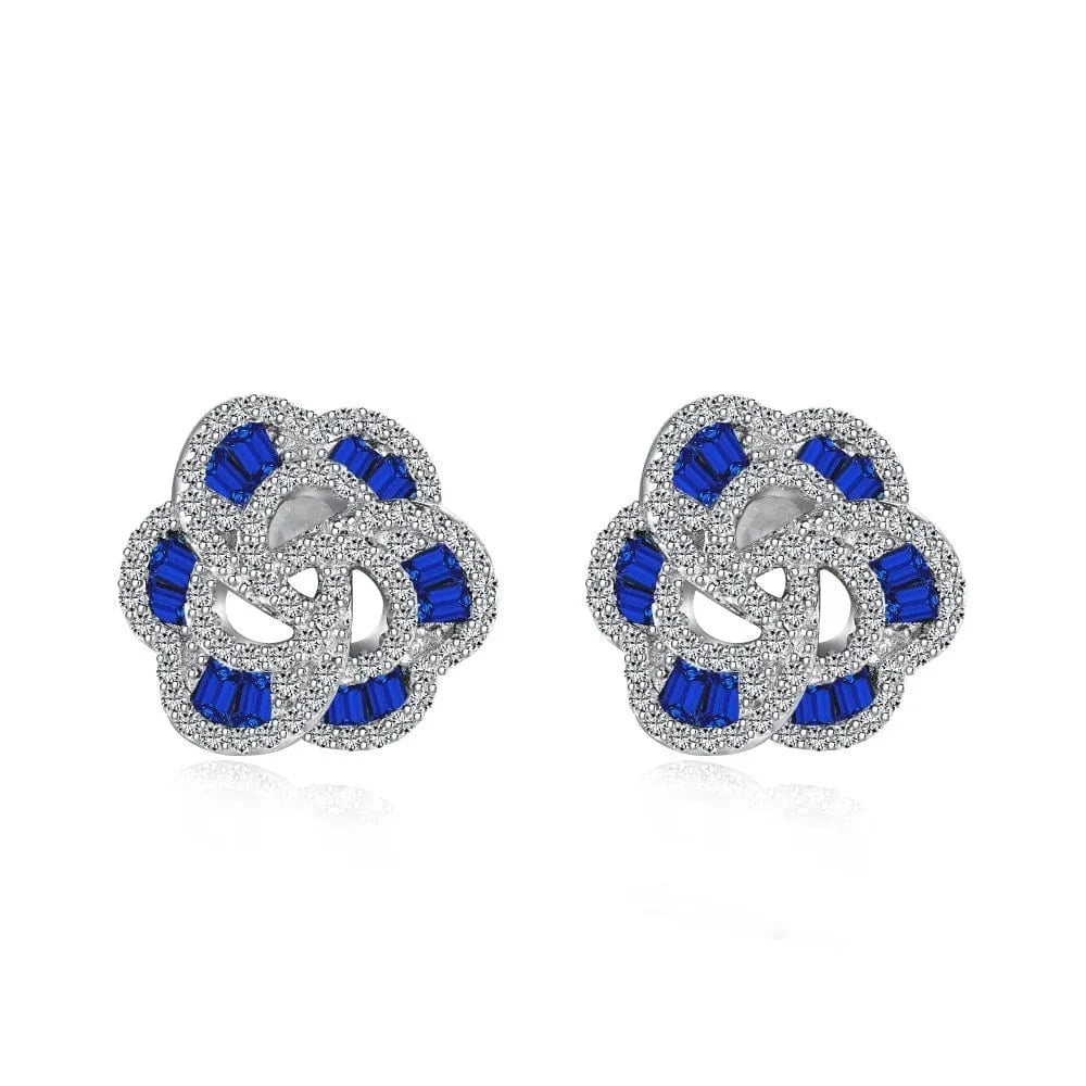Dylam Sweet Colorful Fine Jewelry S925 Silver Rhodium Plated Flower Shape Eternity Baguette 5A Cubic Zirconia Stud Earrings