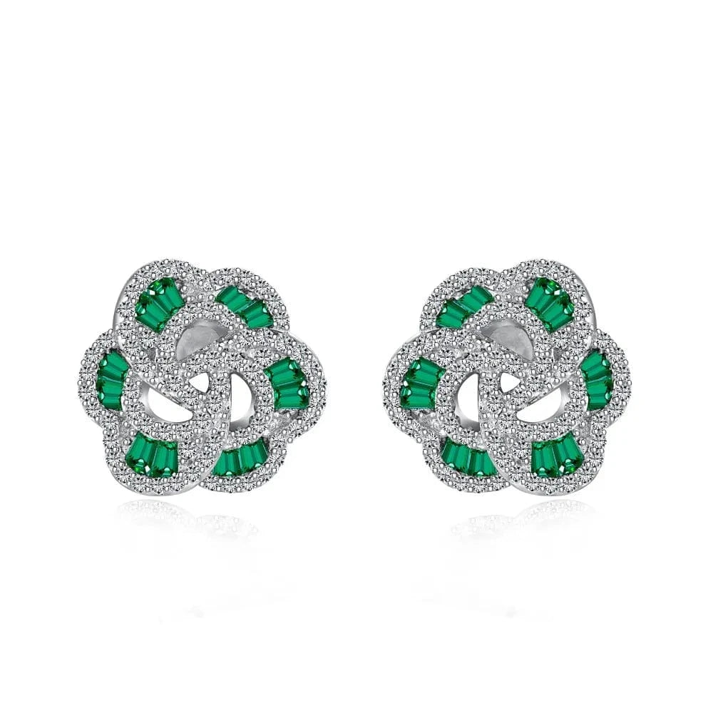 Dylam Sweet Colorful Fine Jewelry S925 Silver Rhodium Plated Flower Shape Eternity Baguette 5A Cubic Zirconia Stud Earrings