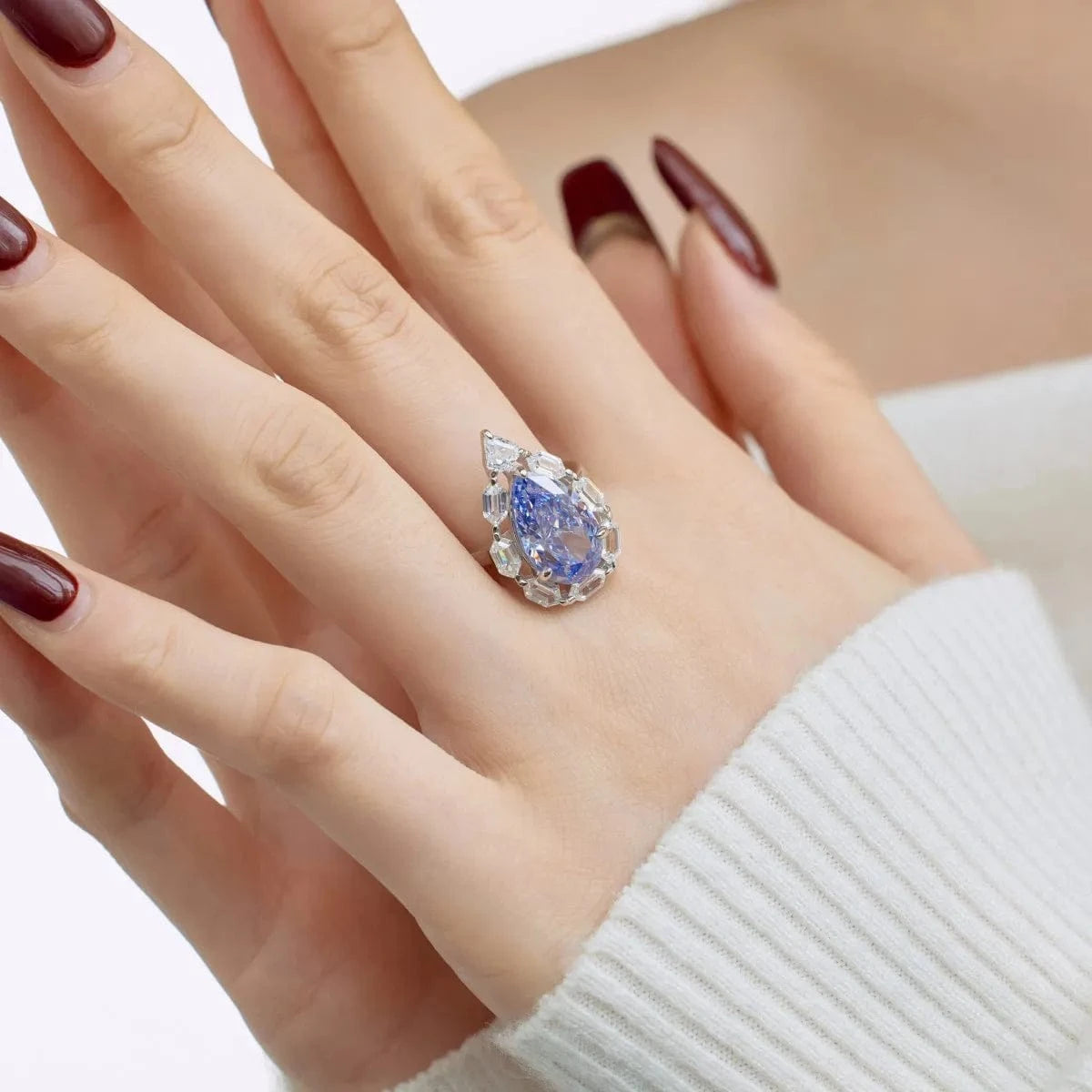 Dylam Tarnish Free 925 Sterling Silver Wedding Rings Women Pear Shape Diamond Plated Platinum Water Drop Blue Ring Jewelry