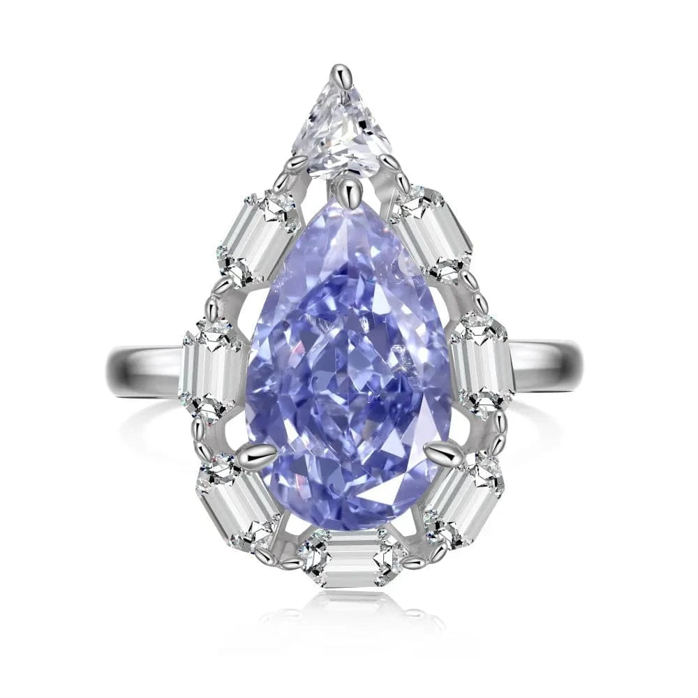 Dylam Tarnish Free 925 Sterling Silver Wedding Rings Women Pear Shape Diamond Plated Platinum Water Drop Blue Ring Jewelry