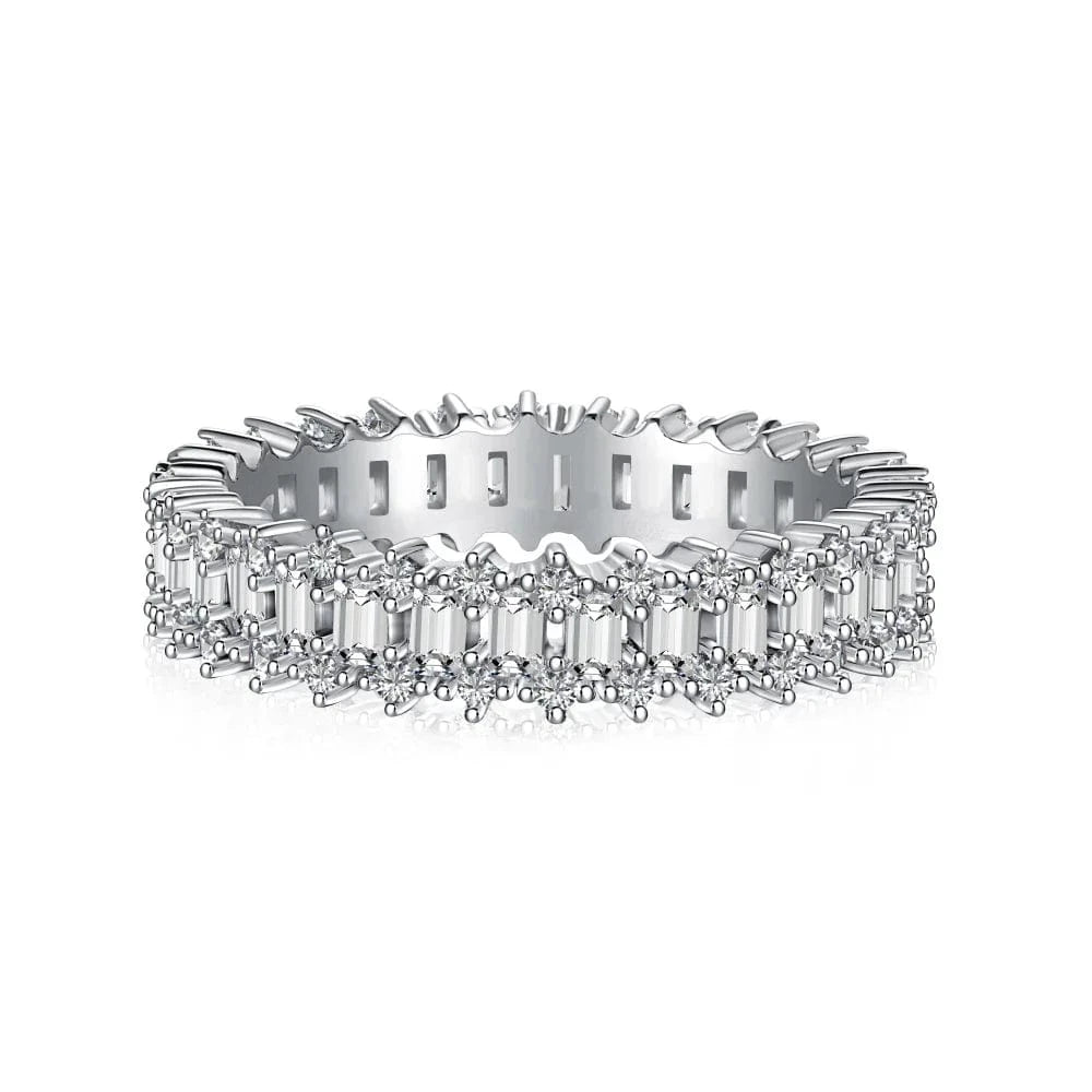 Dylam Trending Finest Jewelry S925 Silver Rhodium Plated 5A Cubic Zirconia Eternity Band Baguette Bridal Daily Party Rings