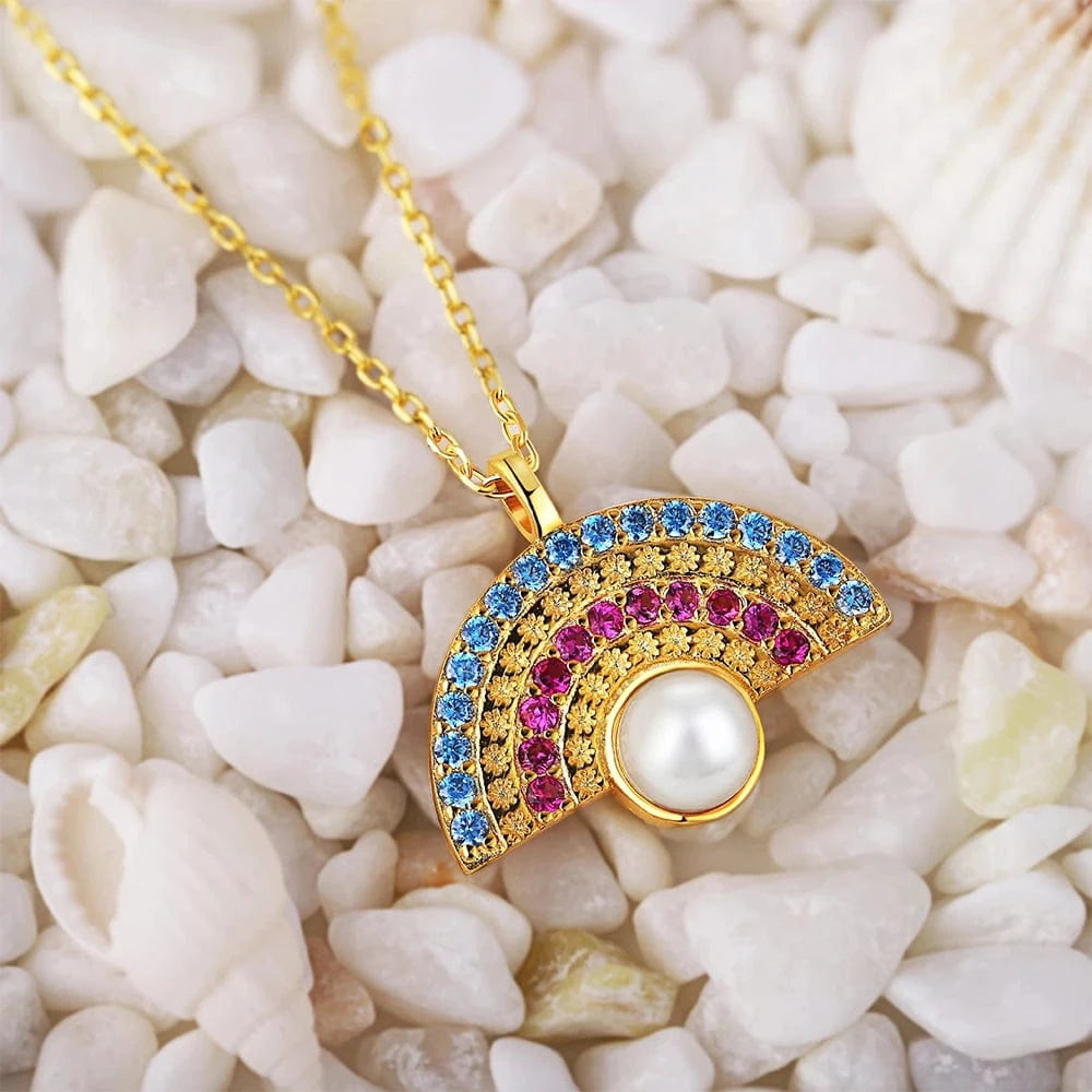 Dylam Trendy Charm Luxury Pendant Jewelry Fashion 18K Gold Plated Chain 925 Sterling Silver Pearl Necklaces