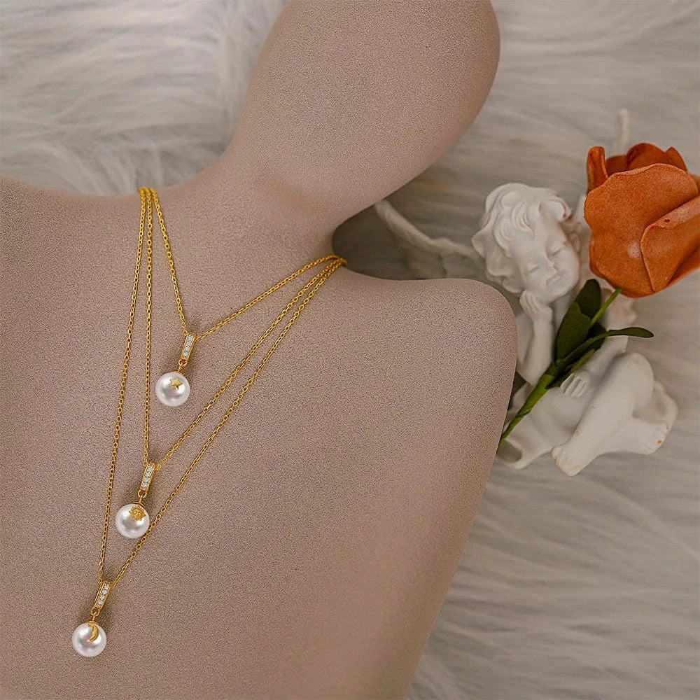 Dylam Trendy Charm Luxury Pendant Jewelry Fashion 18K Gold Plated Chain 925 Sterling Silver Pearl Necklaces