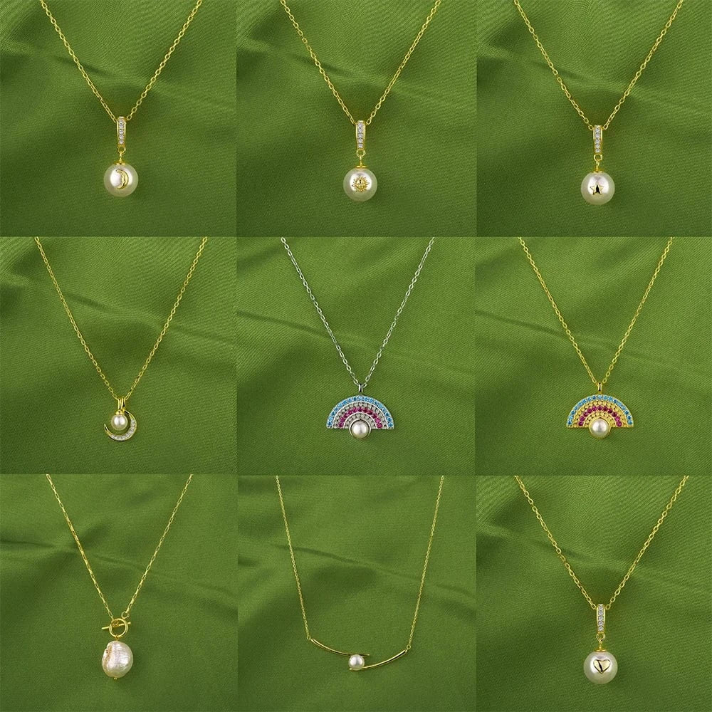 Dylam Trendy Charm Luxury Pendant Jewelry Fashion 18K Gold Plated Chain 925 Sterling Silver Pearl Necklaces