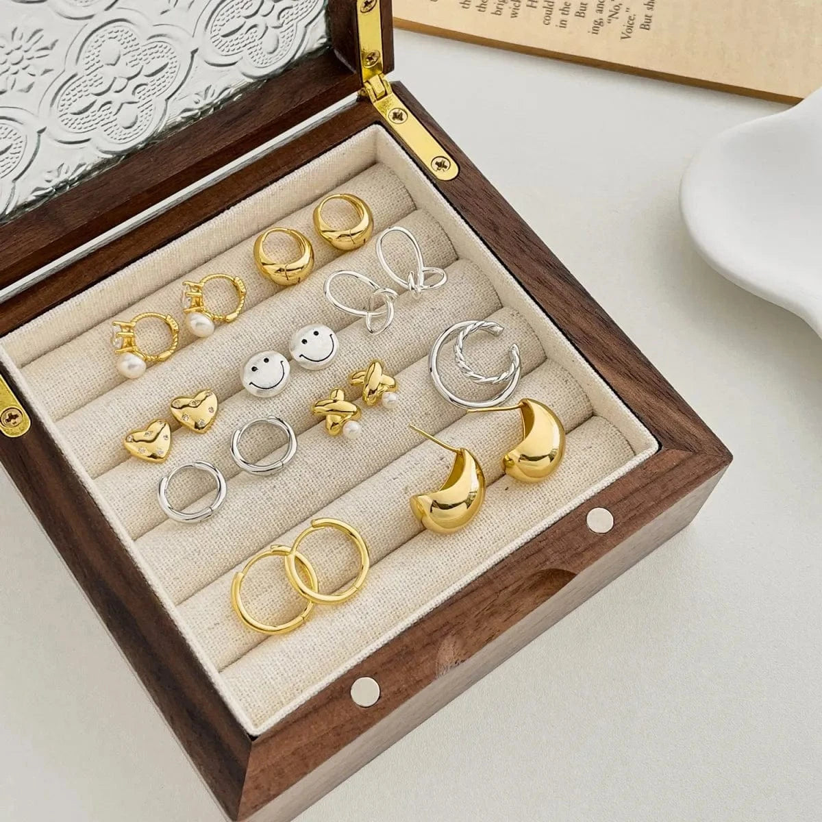 Dylam Waterproof C Shape Semicircle Stud Earrings18K Gold Plated Stud Earring Chunky Hollowed Statement Hoop Earrings For Women