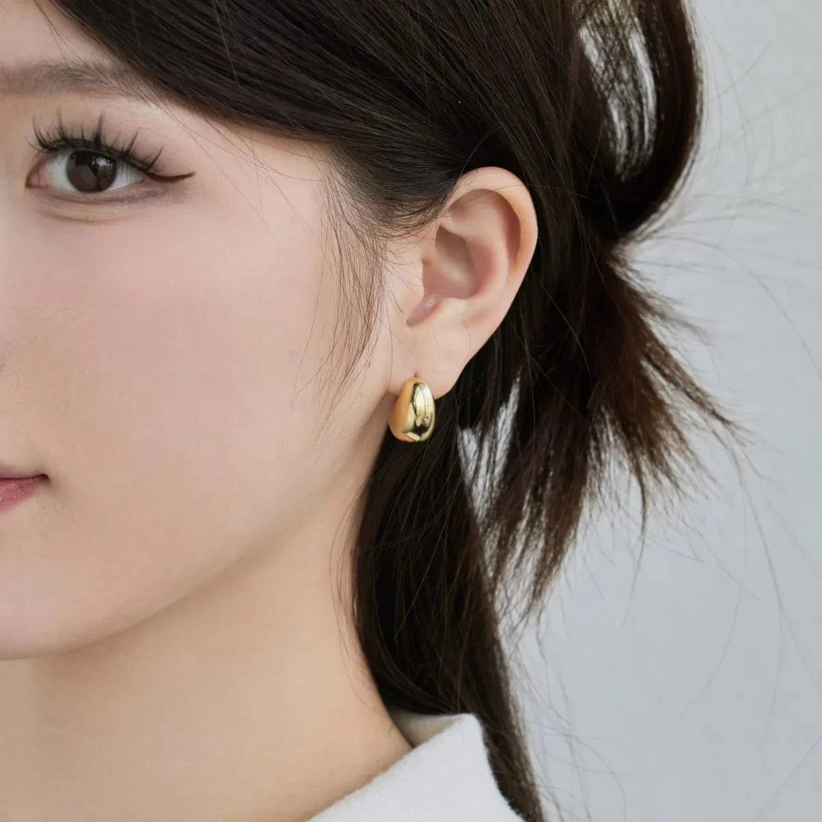 Dylam Waterproof C Shape Semicircle Stud Earrings18K Gold Plated Stud Earring Chunky Hollowed Statement Hoop Earrings For Women