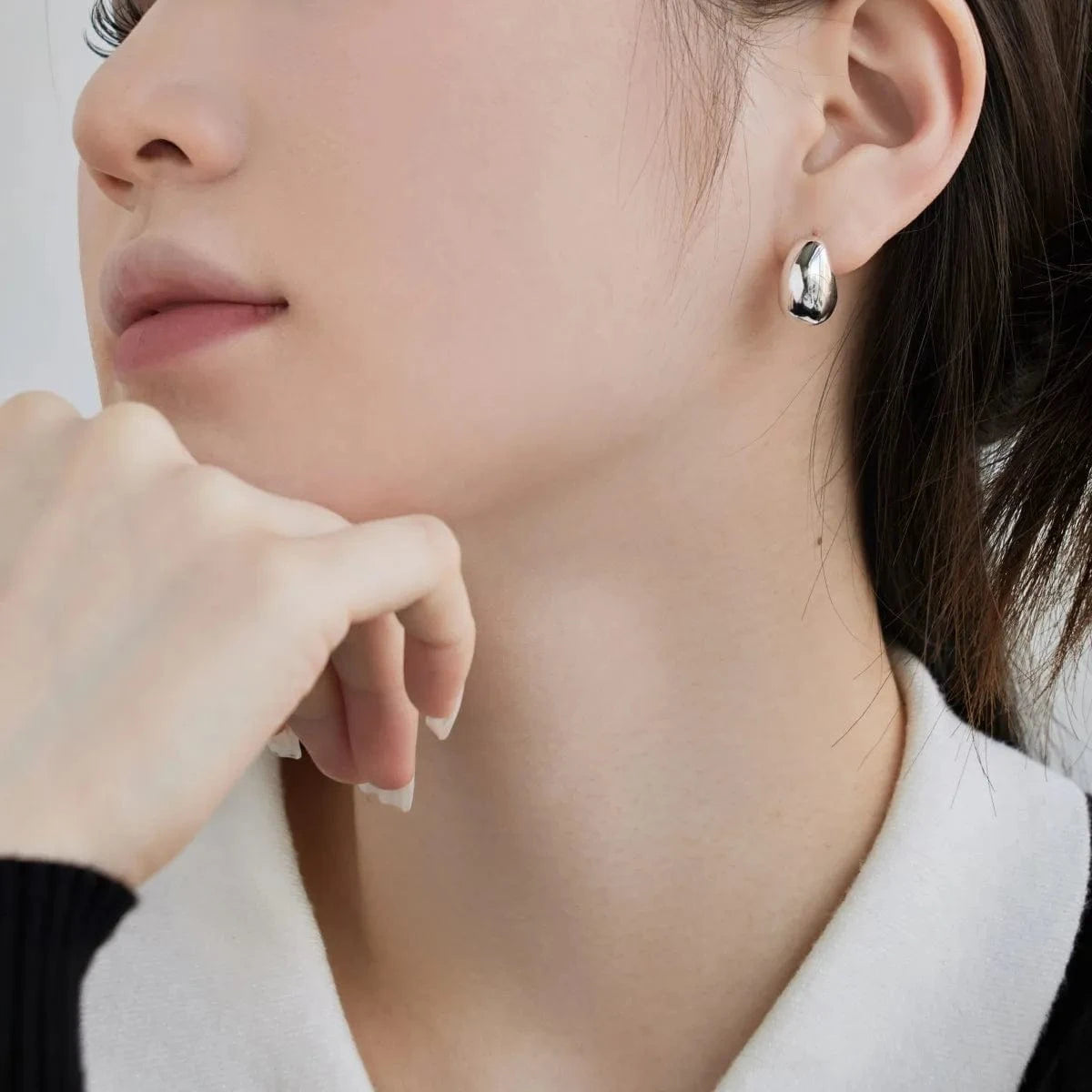 Dylam Waterproof C Shape Semicircle Stud Earrings18K Gold Plated Stud Earring Chunky Hollowed Statement Hoop Earrings For Women