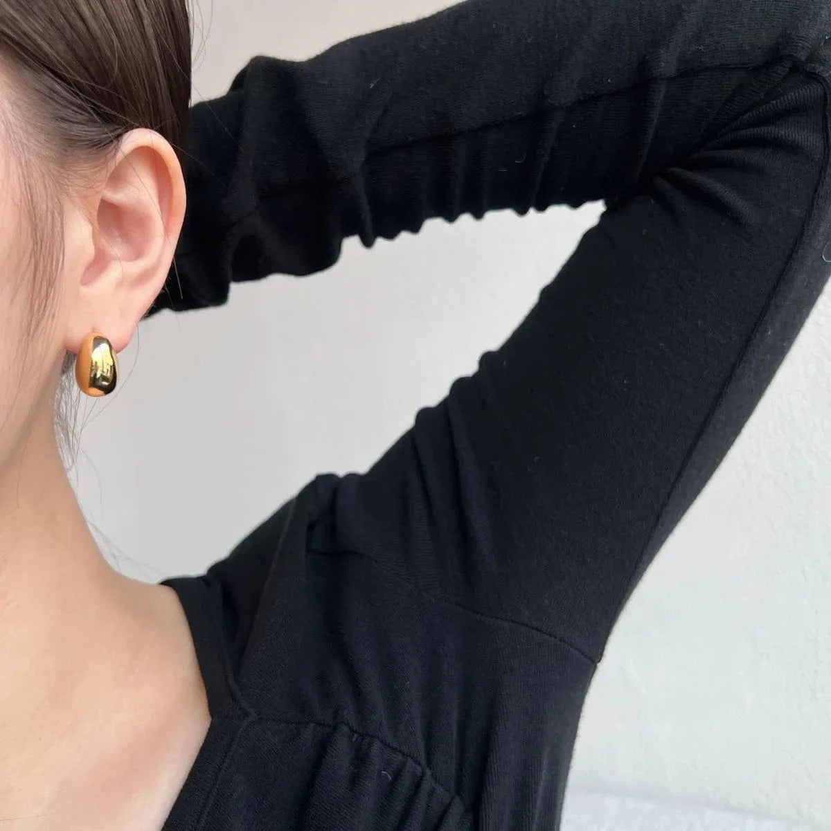 Dylam Waterproof C Shape Semicircle Stud Earrings18K Gold Plated Stud Earring Chunky Hollowed Statement Hoop Earrings For Women