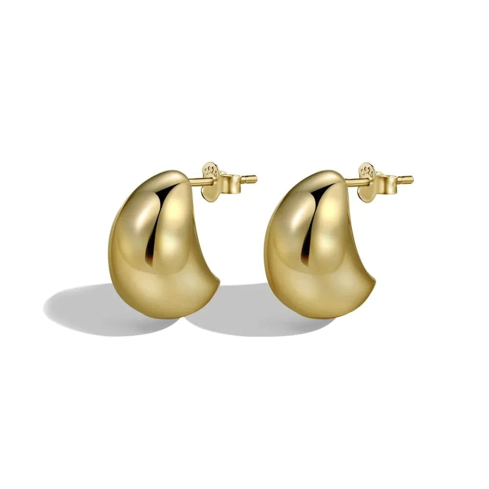 Dylam Waterproof C Shape Semicircle Stud Earrings18K Gold Plated Stud Earring Chunky Hollowed Statement Hoop Earrings For Women
