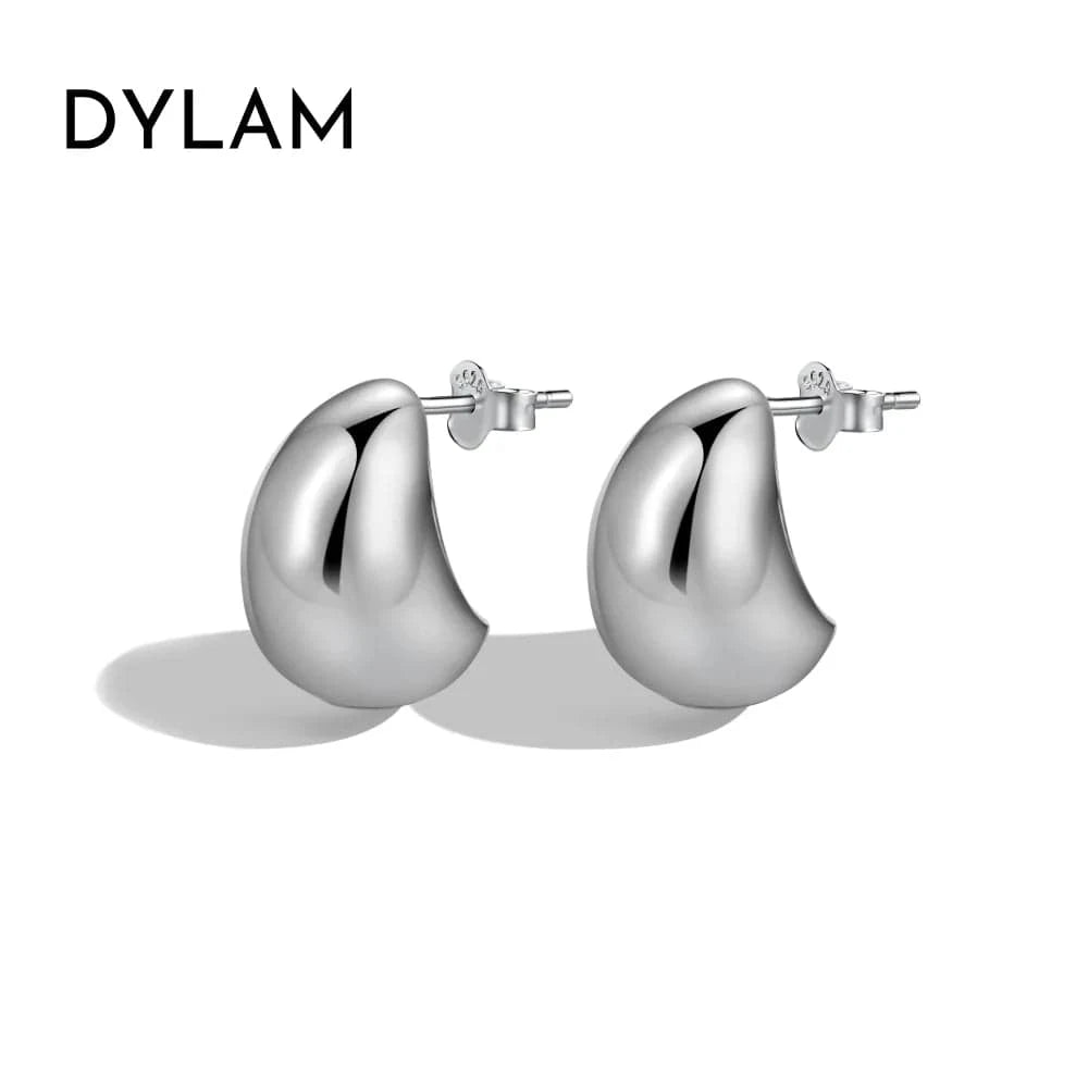 Dylam Waterproof C Shape Semicircle Stud Earrings18K Gold Plated Stud Earring Chunky Hollowed Statement Hoop Earrings For Women