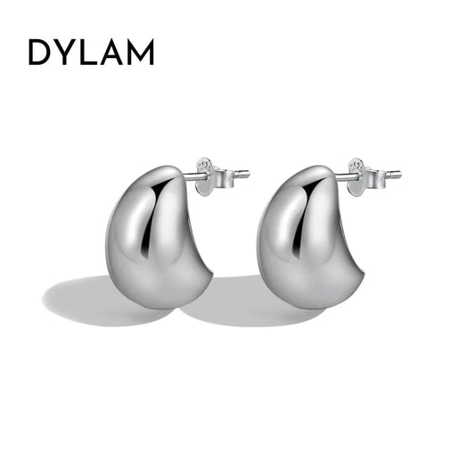 Dylam Waterproof C Shape Semicircle Stud Earrings18K Gold Plated Stud Earring Chunky Hollowed Statement Hoop Earrings For Women