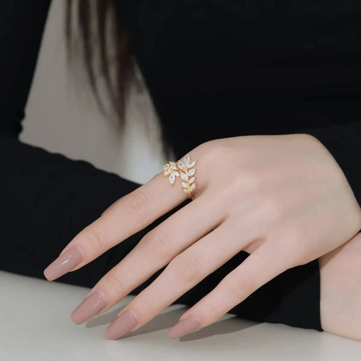 Dylam Wholesale Customized Luxury Fine Jewelry White Cz Zirconia Leaf Classic S925 Silver Ring 18K Gold Plated Rings For Women