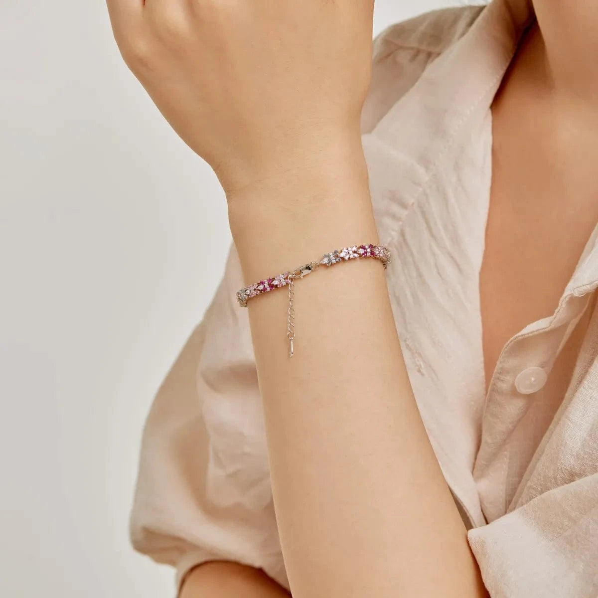 Dylam Wholesale Jewelry 18K Gold Plated S925 Sterling Silver Rainbow Bracelet Colorful Baguette Diamond Tennis Bracelets Women