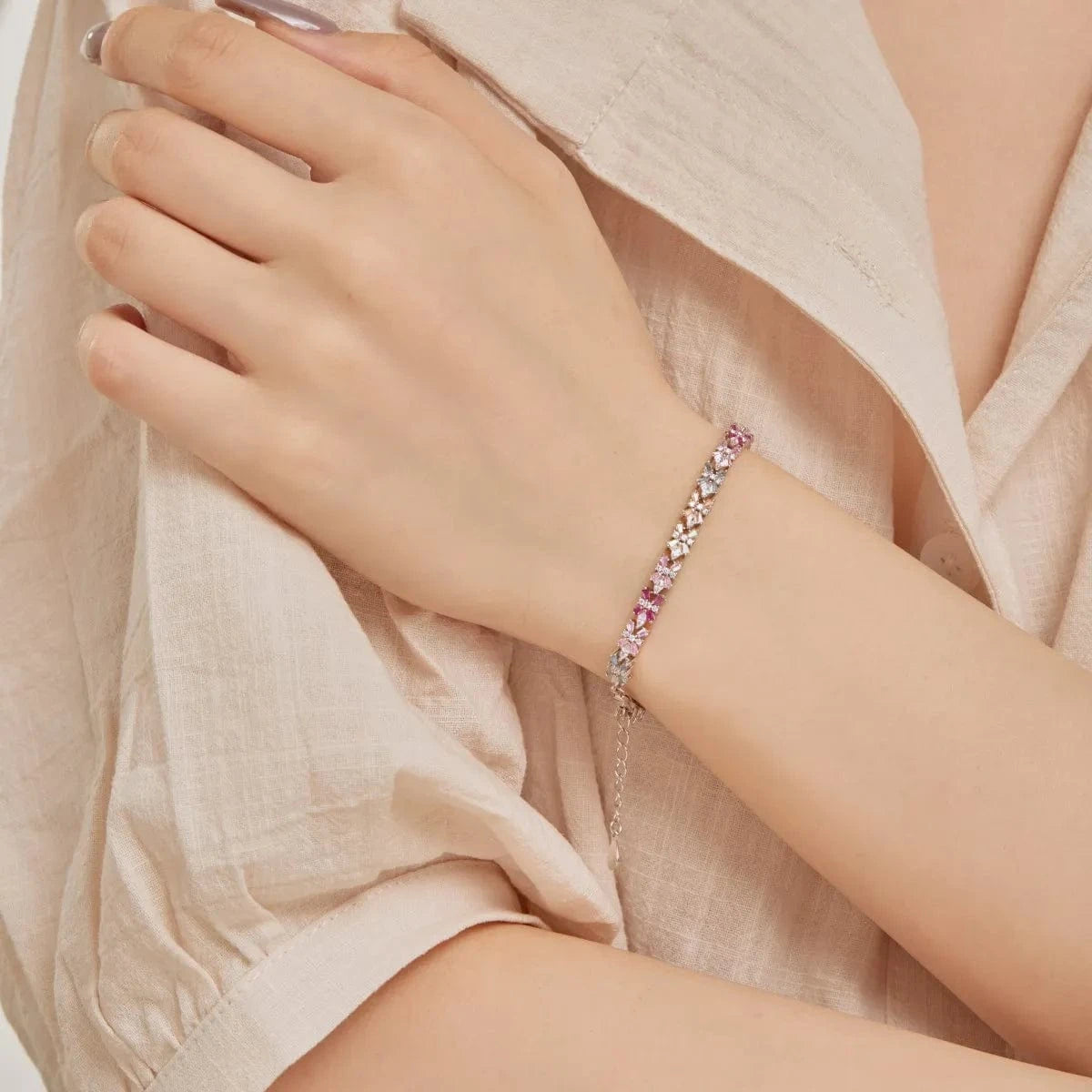 Dylam Wholesale Jewelry 18K Gold Plated S925 Sterling Silver Rainbow Bracelet Colorful Baguette Diamond Tennis Bracelets Women