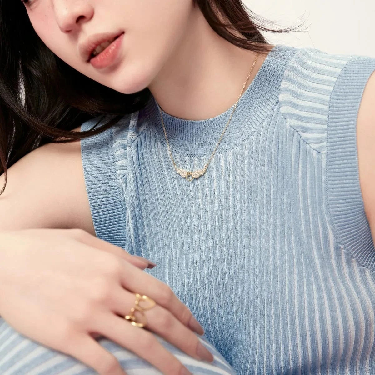 Dylam Wholesale New Arrival Jewelry Wing Shape Necklace Pendant 18K Gold Plated S925 Silver Necklaces With Cz Stone For Women