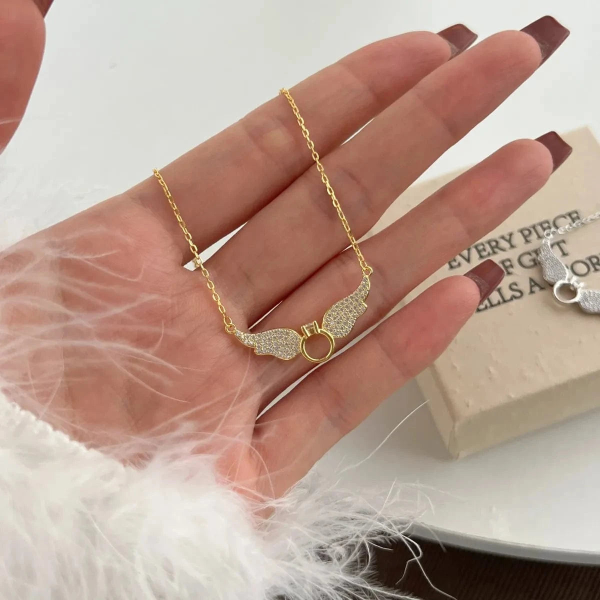 Dylam Wholesale New Arrival Jewelry Wing Shape Necklace Pendant 18K Gold Plated S925 Silver Necklaces With Cz Stone For Women
