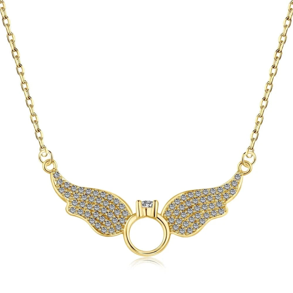 Dylam Wholesale New Arrival Jewelry Wing Shape Necklace Pendant 18K Gold Plated S925 Silver Necklaces With Cz Stone For Women