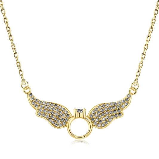 Dylam Wholesale New Arrival Jewelry Wing Shape Necklace Pendant 18K Gold Plated S925 Silver Necklaces With Cz Stone For Women