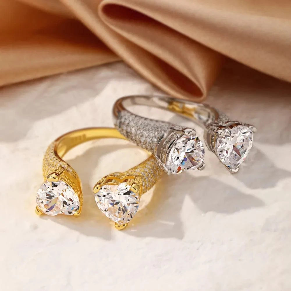 Dylam Women Adjustable Birthday Valentine Gift Jewelry 925 Sterling Silver Open Heart Stones Constellation Silver Rings