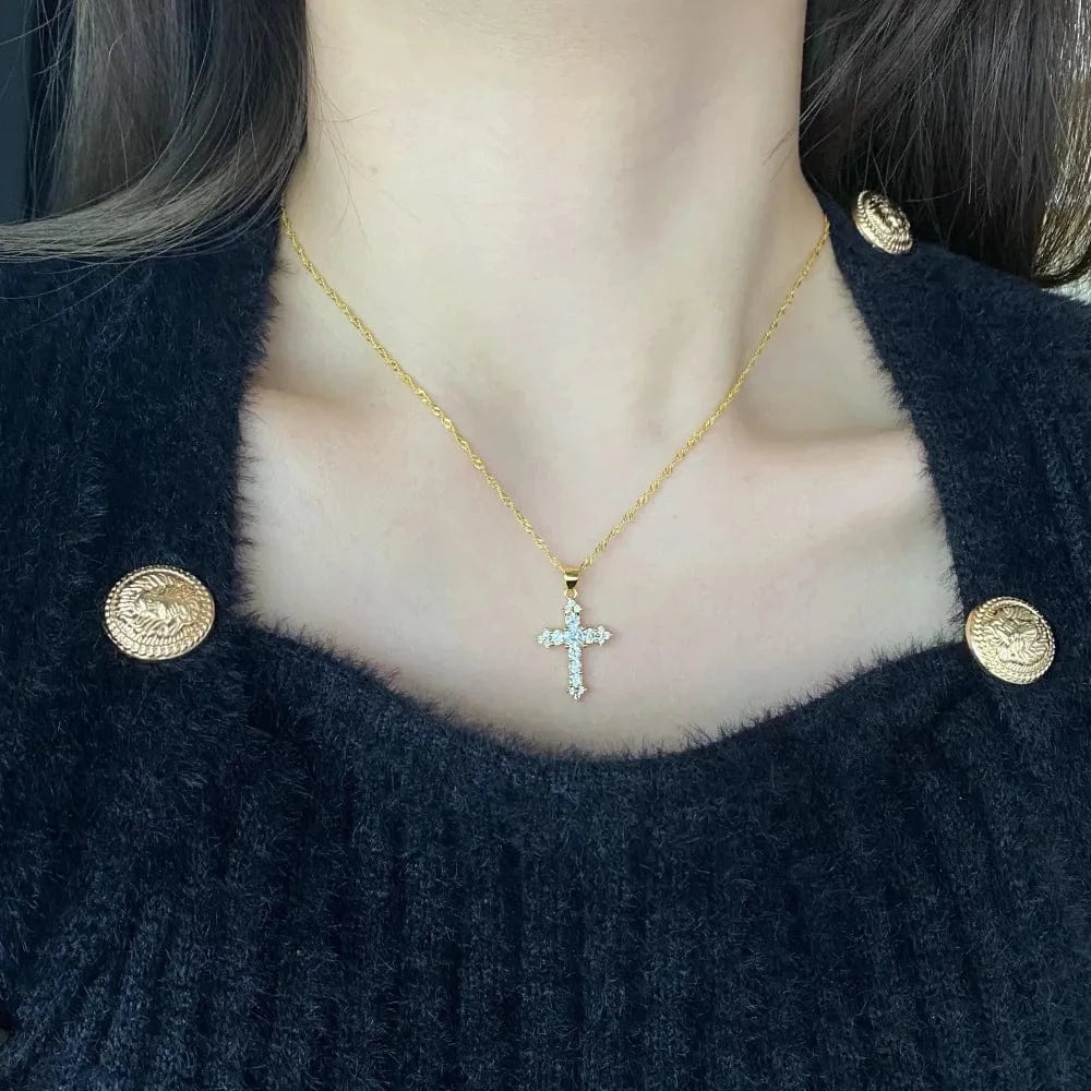 Dylam Women Fine Jewelry 18K Gold Plated 925 Sterling Silver Cross Pendant Necklace with Infinite Elements Zirconia