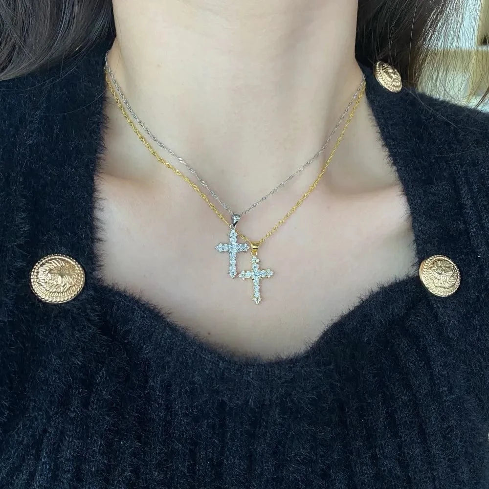 Dylam Women Fine Jewelry 18K Gold Plated 925 Sterling Silver Cross Pendant Necklace with Infinite Elements Zirconia