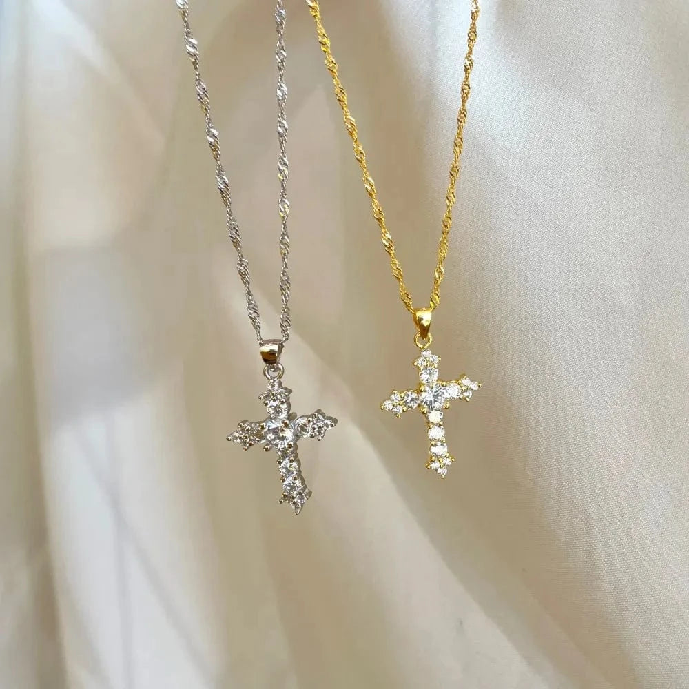 Dylam Women Fine Jewelry 18K Gold Plated 925 Sterling Silver Cross Pendant Necklace with Infinite Elements Zirconia