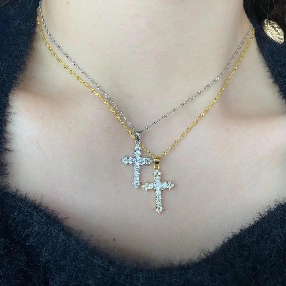 Dylam Women Fine Jewelry 18K Gold Plated 925 Sterling Silver Cross Pendant Necklace with Infinite Elements Zirconia