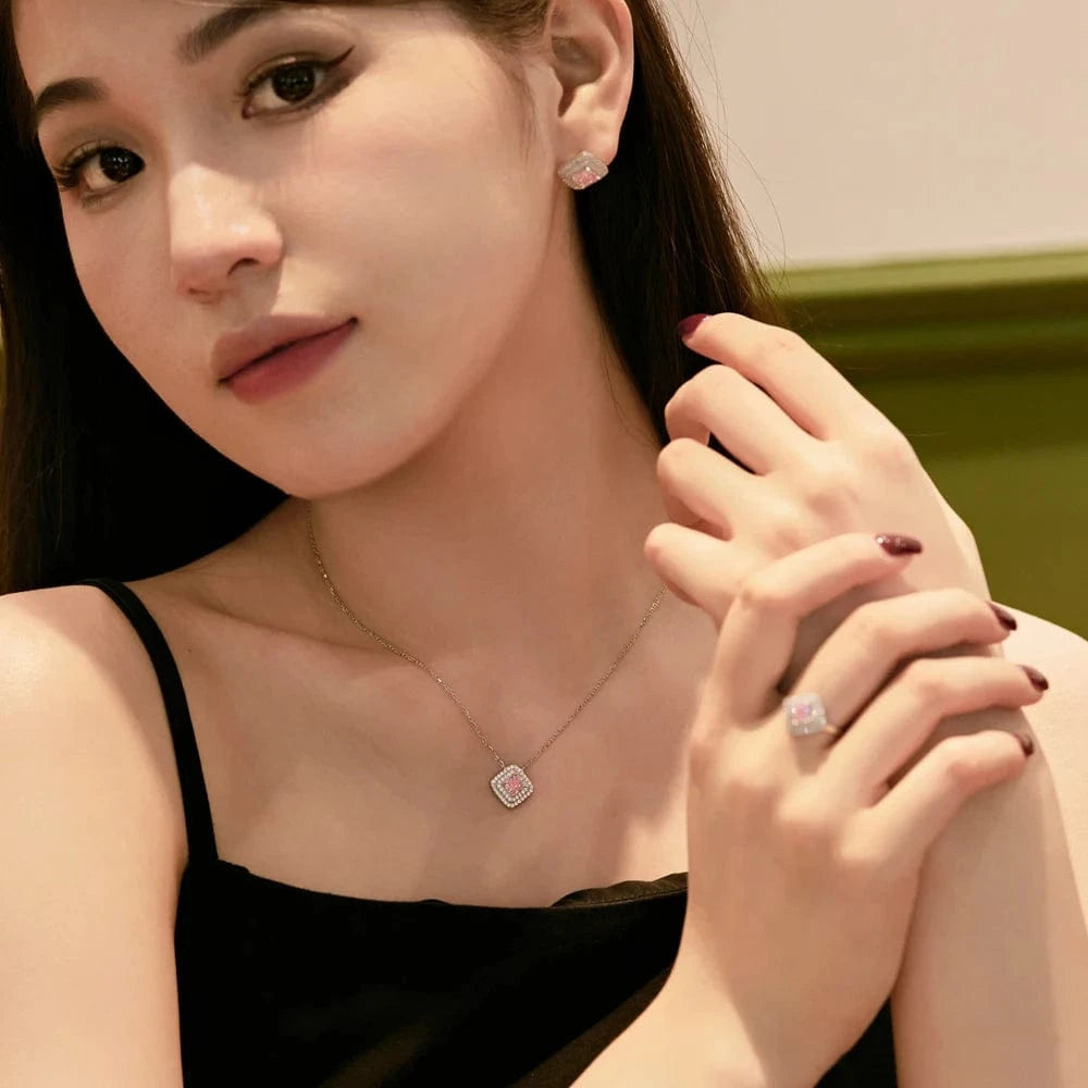 Dylam Women Fine Jewelry S925 Silver Rhodium Plated Daily Dress Up Decoration Square 8A Cubic Zirconia Pendant Necklace